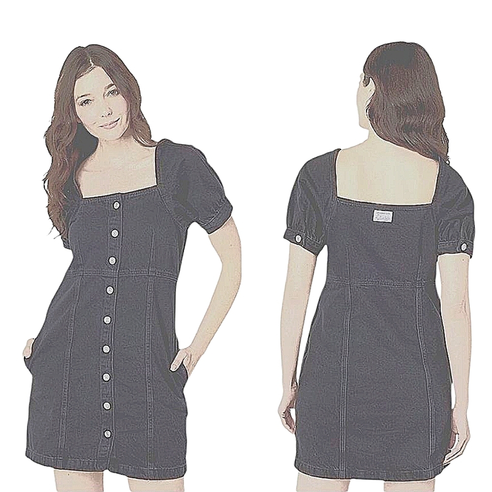 Levi Strauss Black Denim Button Fly Short Sleeve Puff Dress XS